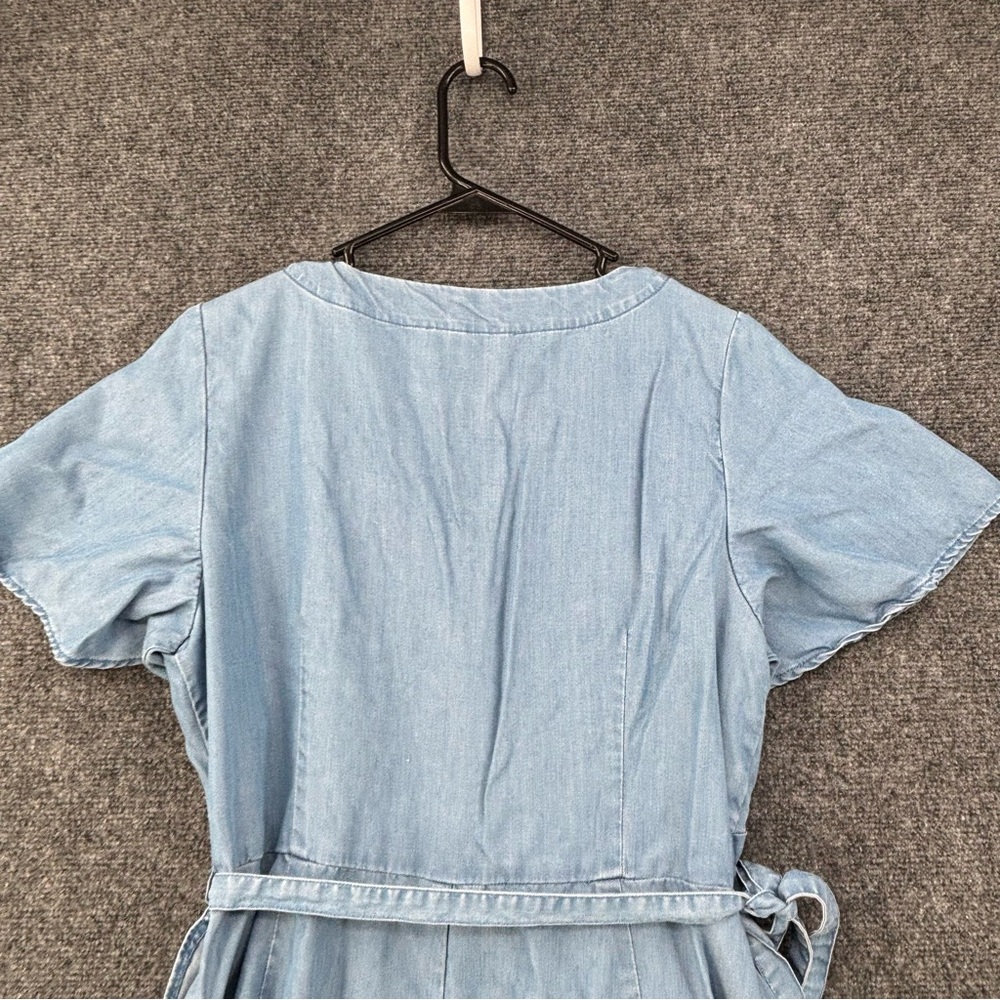 Loft Short Flutter Sleeve Chambray Wrap Dress Mid… - image 4